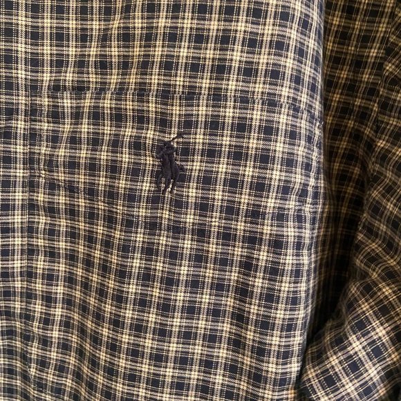 RALPH LAUREN MENS BLUE/BEIGE PLAID CLASSIC FIT COTTON LONG SLEEVE SHIRT SZ LARGE - Picture 4 of 7